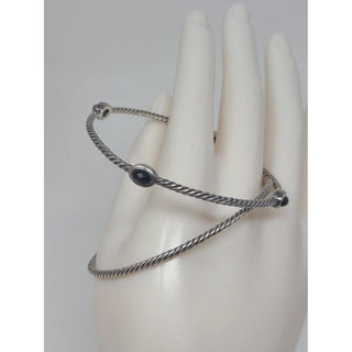 David Yurman Sterling Silver Onyx station double bangle bracelet