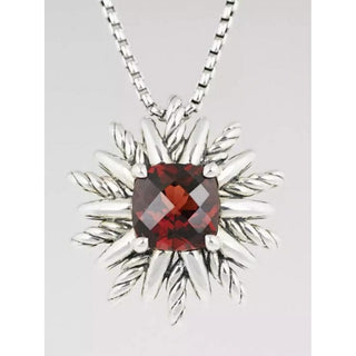 David Yurman Sterling Silver Red Garnet Starburst pendant necklace