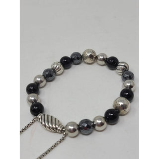 David Yurman Sterling Silver Onyx Hematine Beaded bracelet