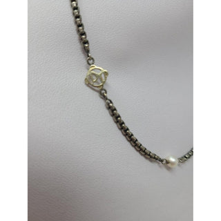 David Yurman Sterling Silver 14k DY and Pearl Station Cable Necklace