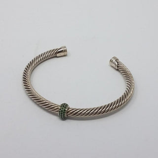 David Yurman Sterling Silver green tourmaline cable cuff