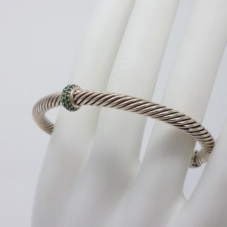 David Yurman Sterling Silver green tourmaline cable cuff