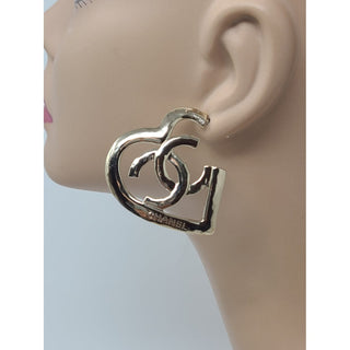 Chanel Gold-tone Interlocking CC Heart Oversized Earrings