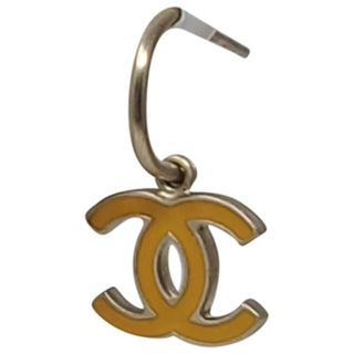 Chanel Silver-tone Orange Enamel Interlocking CC Charm earrings