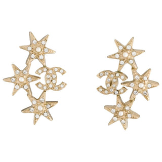 Chanel Gold-tone Crystal Embellished CC Logo Earrings