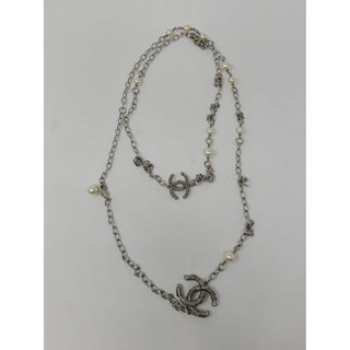 Chanel Silver-tone Interlocking CC Station Necklace