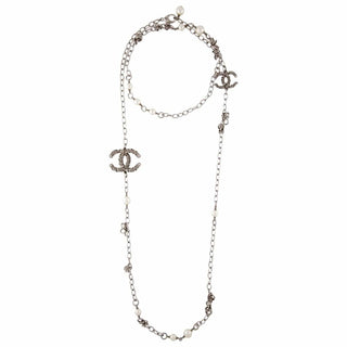 Chanel Silver-tone Interlocking CC Station Necklace