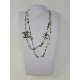 Chanel Silver-tone Interlocking CC Station Necklace