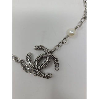 Chanel Silver-tone Interlocking CC Station Necklace