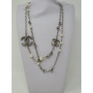 Chanel Silver-tone Interlocking CC Station Necklace