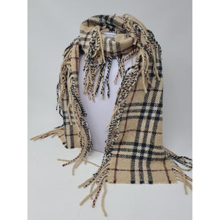 Burberry Brown Nova Check Print Wool Fringe Scarf