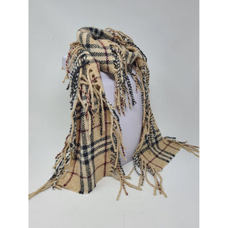 Burberry Brown Nova Check Print Wool Fringe Scarf