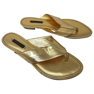 Louis Vuitton Lock It metallic gold leather sandals 37.5 sz