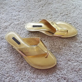 Louis Vuitton Lock It metallic gold leather sandals 37.5 sz