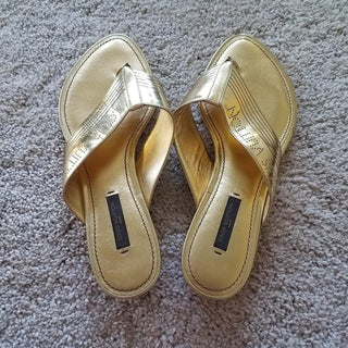 Louis Vuitton Lock It metallic gold leather sandals 37.5 sz