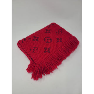 Louis Vuitton Red Logomania LV print Wool Fringe scarf