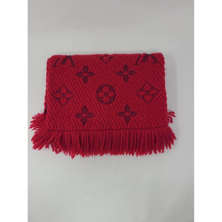 Louis Vuitton Red Logomania LV print Wool Fringe scarf