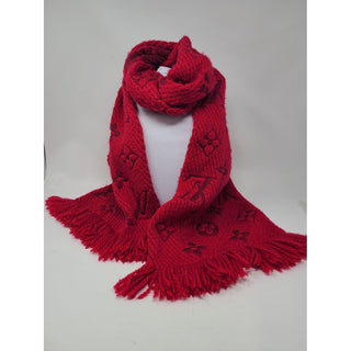 Louis Vuitton Red Logomania LV print Wool Fringe scarf