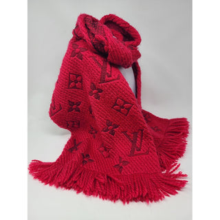 Louis Vuitton Red Logomania LV print Wool Fringe scarf