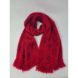 Louis Vuitton Red Logomania LV print Wool Fringe scarf