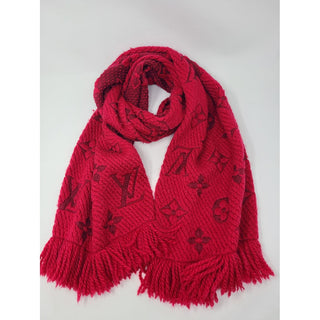 Louis Vuitton Red Logomania LV print Wool Fringe scarf