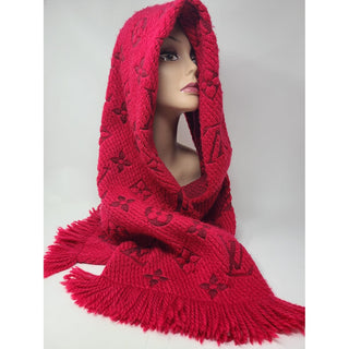 Louis Vuitton Red Logomania LV print Wool Fringe scarf