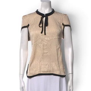 Authentic Louis Vuitton 2011 Beige LV Monogram Tie-Neck Top M
