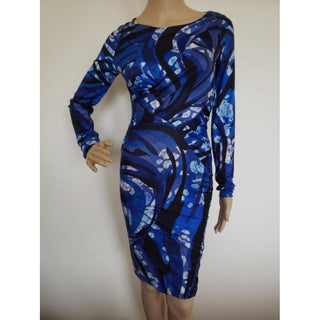 Emilio Pucci Blue Multicolor Signature Print Skinny Dress 6 US Synthetic