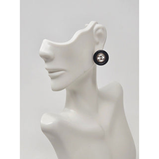 Chanel Gold-tone Black Enamel Interlocking CC Stud Earrings