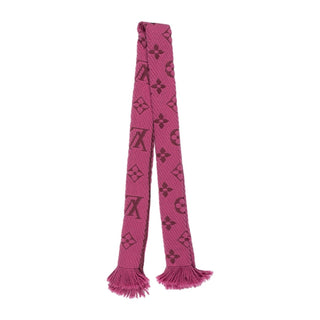 Authentic Louis Vuitton Pink Wool LV Monogram Scarf – Fringe, 66.5in