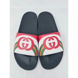 AUTH NEW Gucci Red multicolor signature GG logo rubber sandals 40 sz