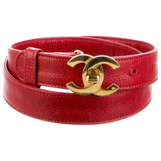 Classy Chanel Red Quilted Leather Interlocking CC Buckle Belt S sz