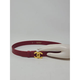 Classy Chanel Red Quilted Leather Interlocking CC Buckle Belt S sz