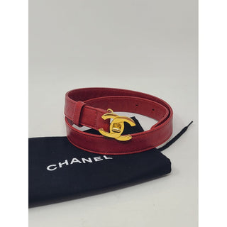 Classy Chanel Red Quilted Leather Interlocking CC Buckle Belt S sz