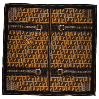 Fendi brown black multicolor signature Zucca print silk scarf