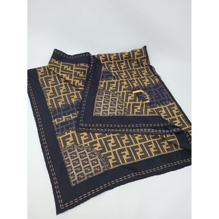 Fendi brown black multicolor signature Zucca print silk scarf