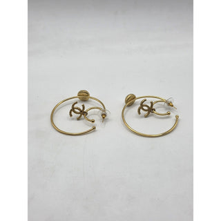 Chanel Gold-tone 2020 Faux Pearl Interlocking Hoop Earrings
