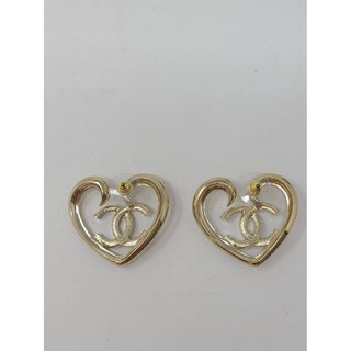 Chanel 2022 Gold-tone Crystal Heart Oversized Stud Earrings