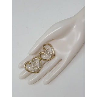 Chanel 2022 Gold-tone Crystal Heart Oversized Stud Earrings