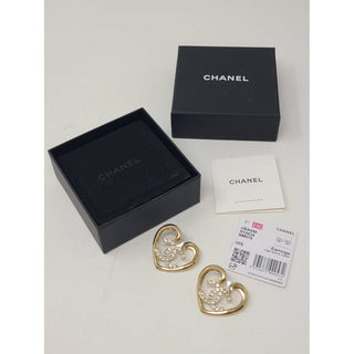 Chanel 2022 Gold-tone Crystal Heart Oversized Stud Earrings