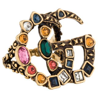 Gucci gold-tone Crystal GG logo ring, size 6 US