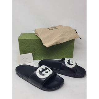 Gucci Double G logo black rubber pool slides 37 sz