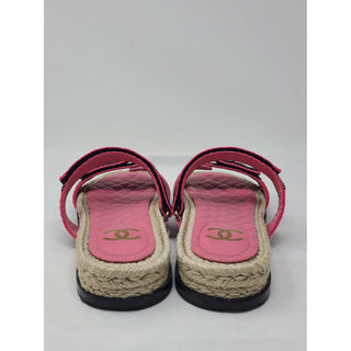 Chanel Pink Black Tweed Interlocking CC Slide sandals 40 EU