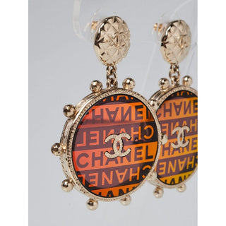 Chanel Gold-tone Interlocking CC Logo Print Oversized Earrings