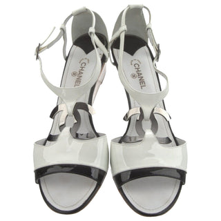 Chanel White Patent Leather Interlocking CC Sandals 41 EU