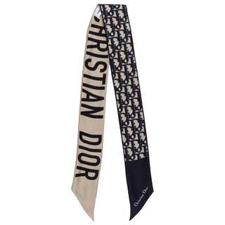 Dior Blue Ivory Mitzah Dior Oblique silk twilly scarf