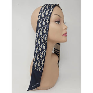 Dior Blue Ivory Mitzah Dior Oblique silk twilly scarf