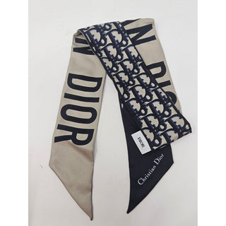 Dior Blue Ivory Mitzah Dior Oblique silk twilly scarf