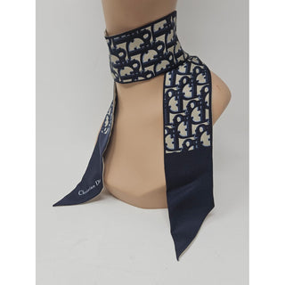 Dior Blue Ivory Mitzah Dior Oblique silk twilly scarf