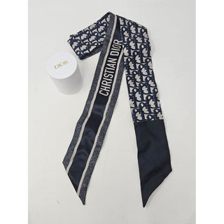 Dior Blue Ivory Mitzah Dior Oblique silk twilly scarf